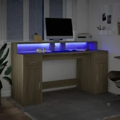 VIDAXL - Bureau avec lumières led chêne sonoma bois d'ingénierie