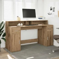 VIDAXL - Bureau avec lumières led chêne artisanal bois d'ingénierie