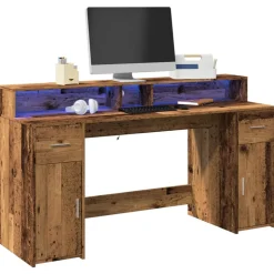 VIDAXL - Bureau avec lumières led vieux bois bois d'ingénierie
