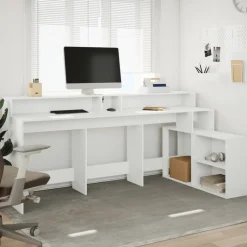 VIDAXL - Bureau avec lumières led blanc 200x104x91 cm bois d'ingénierie