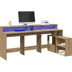 VIDAXL - Bureau avec lumières led chêne artisanal bois d'ingénierie