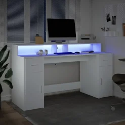 VIDAXL - Bureau avec lumières led blanc 160x55x91 cm bois d'ingénierie