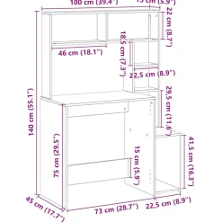 VIDAXL - Bureau avec étagères chêne sonoma 100x45x140 cm