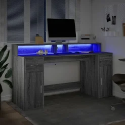 VIDAXL - Bureau et lumières led sonoma gris 160x55x91 cm bois ingénierie