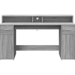 VIDAXL - Bureau et lumières led sonoma gris 160x55x91 cm bois ingénierie