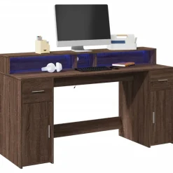 VIDAXL - Bureau et lumières led chêne marron bois d'ingénierie