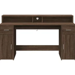 VIDAXL - Bureau et lumières led chêne marron bois d'ingénierie