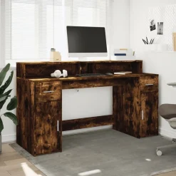 VIDAXL - Bureau et lumières led chêne fumé 160x55x91cm bois d'ingénierie