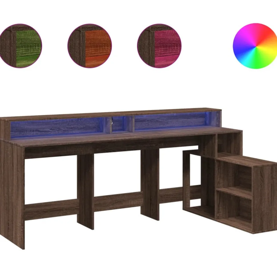 VIDAXL - Bureau et lumières led chêne marron bois d'ingénierie