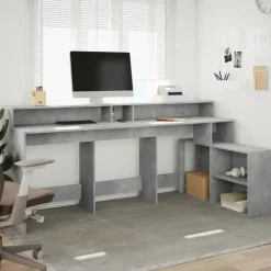 VIDAXL - Bureau et lumières led gris béton 200x104x91cm bois ingénierie