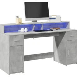 VIDAXL - Bureau et lumières led gris béton 160x55x91cm bois d'ingénierie
