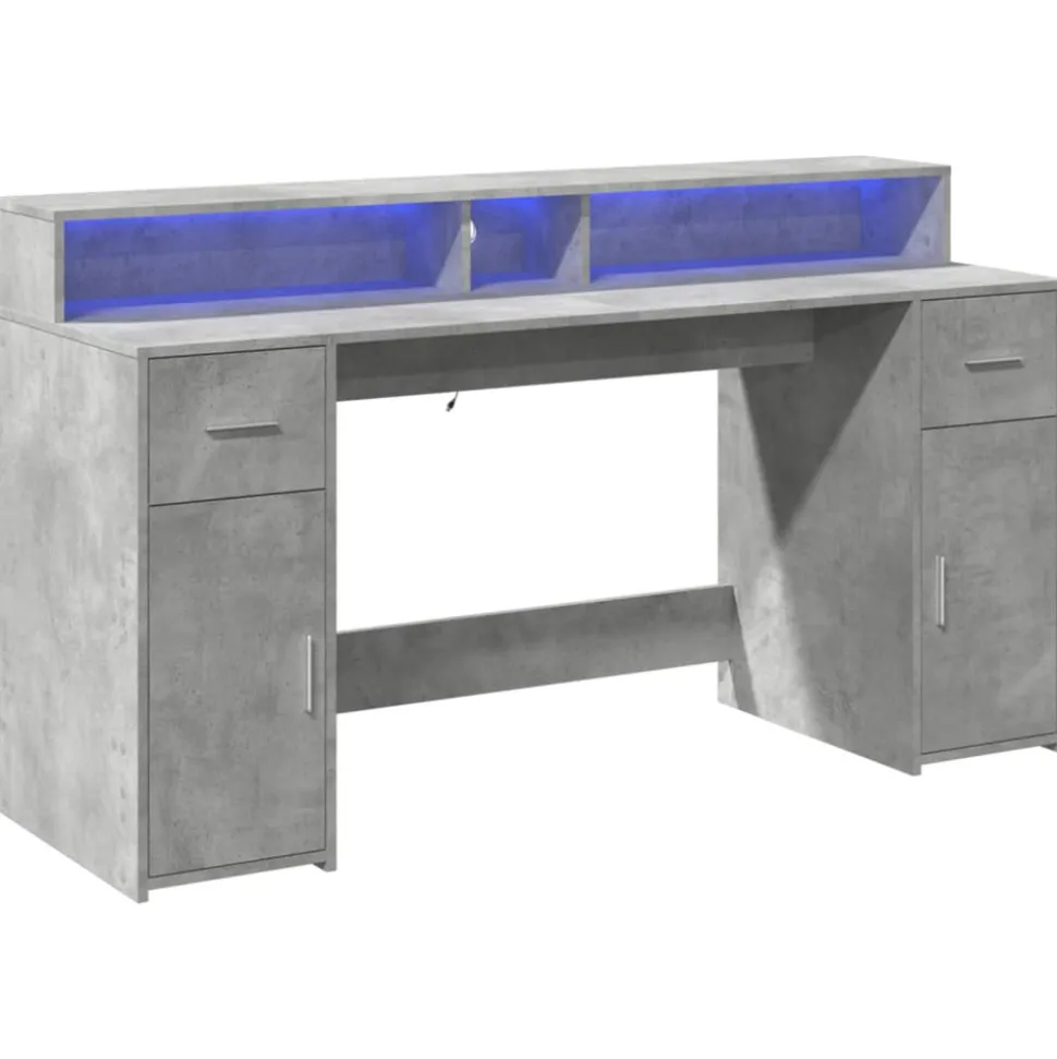 VIDAXL - Bureau et lumières led gris béton 160x55x91cm bois d'ingénierie