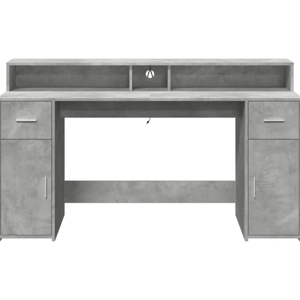 VIDAXL - Bureau et lumières led gris béton 160x55x91cm bois d'ingénierie