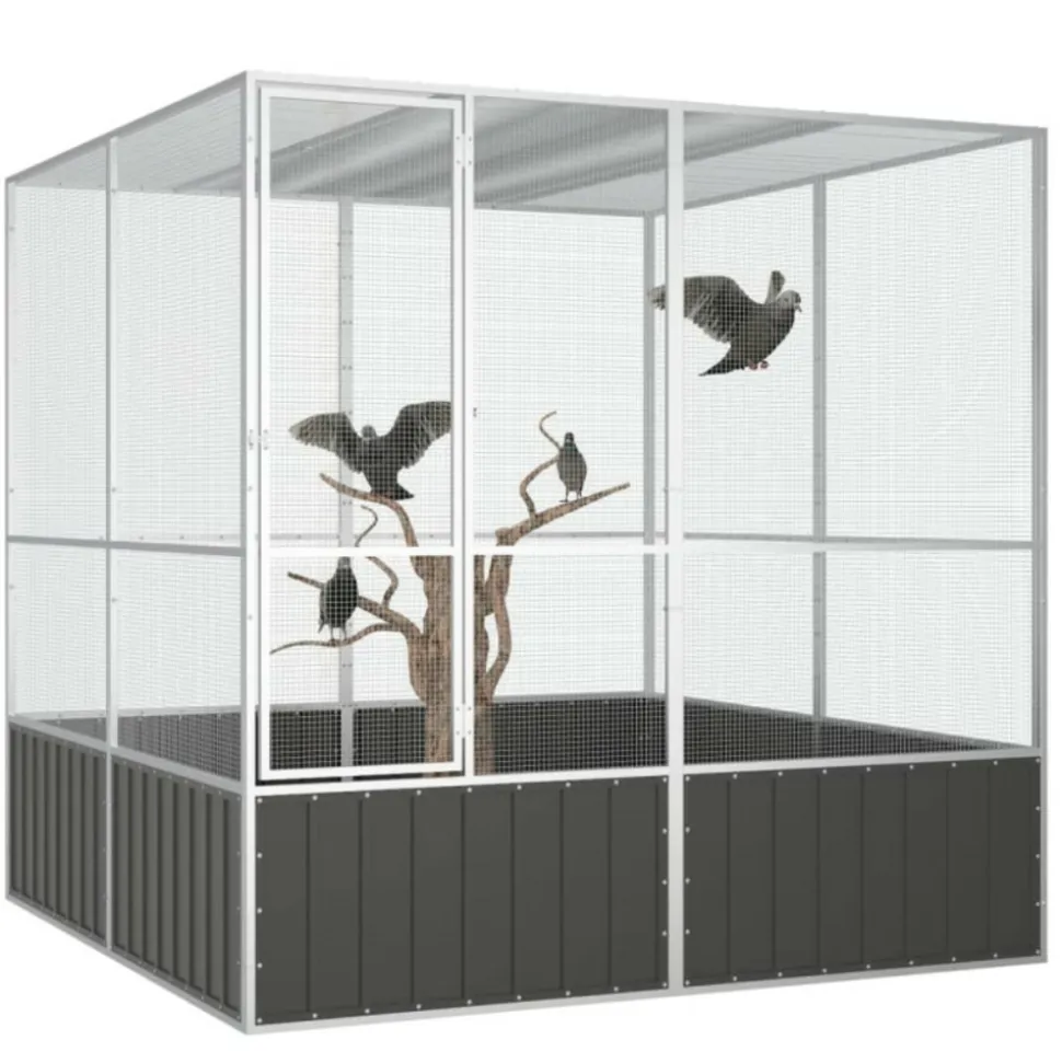 VIDAXL - Cage à oiseaux anthracite 213,5x217,5x211,5 cm acier galvanisé