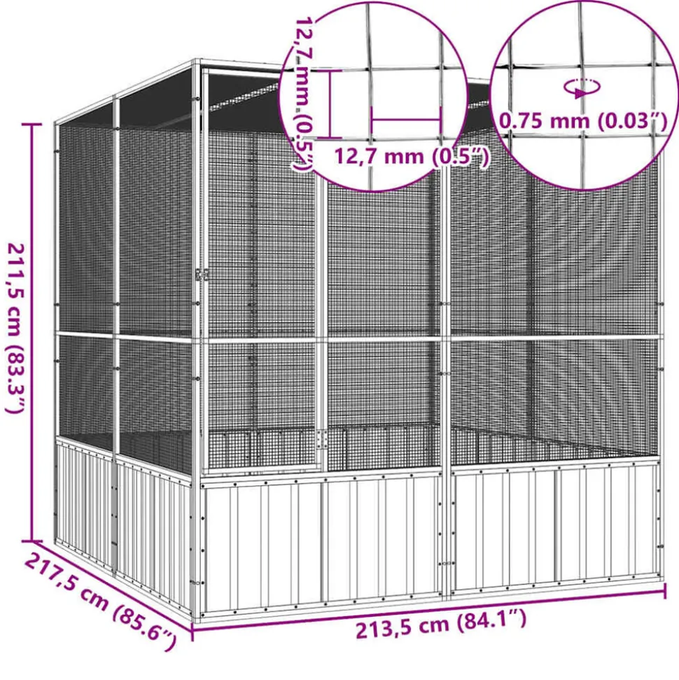 VIDAXL - Cage à oiseaux anthracite 213,5x217,5x211,5 cm acier galvanisé