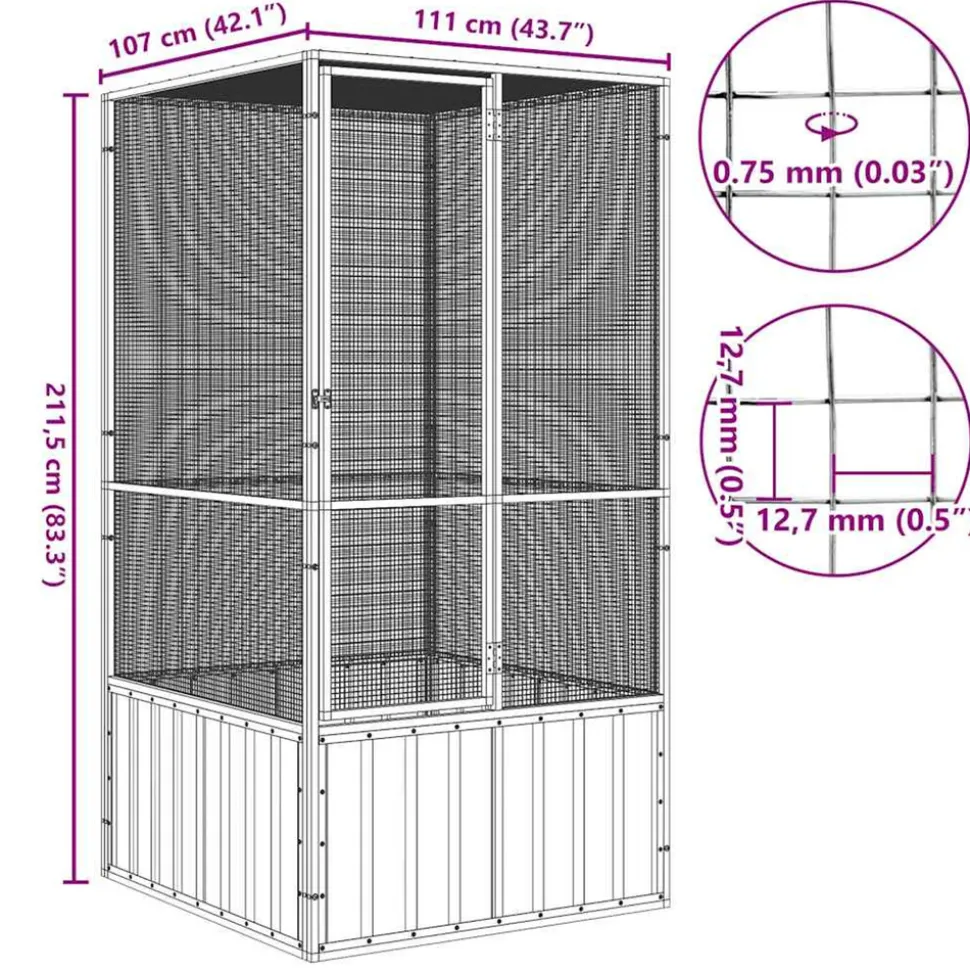 VIDAXL - Cage à oiseaux anthracite 111x107x211,5 cm acier galvanisé