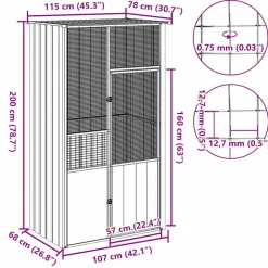 VIDAXL - Cage à oiseaux anthracite 115x78x200 cm acier galvanisé