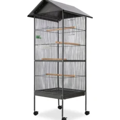 VIDAXL - Cage à oiseaux avec toit acier noir 66 x 66 x 155 cm
