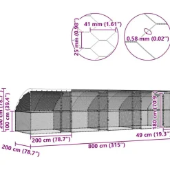 VIDAXL - Cage à poules argent 800 x 200 x 198.5 cm acier galvanisé