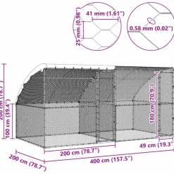 VIDAXL - Cage à poules argent 400 x 200 x 198.5 cm acier galvanisé