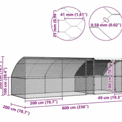 VIDAXL - Cage à poules argent 600 x 200 x 198.5 cm acier galvanisé
