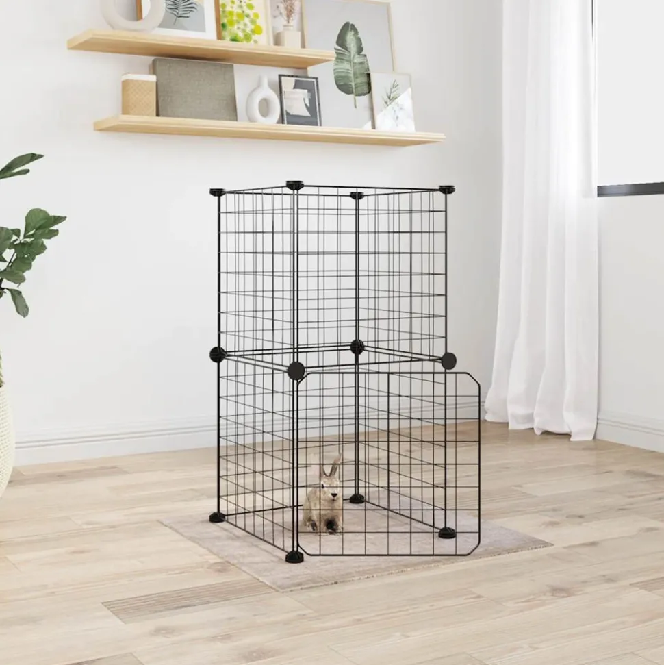 VIDAXL - Cage animaux de compagnie à 8 panneaux et porte noir 35x35 cm