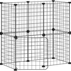 VIDAXL - Cage animaux de compagnie à 12 panneaux et porte noir 35x35 cm