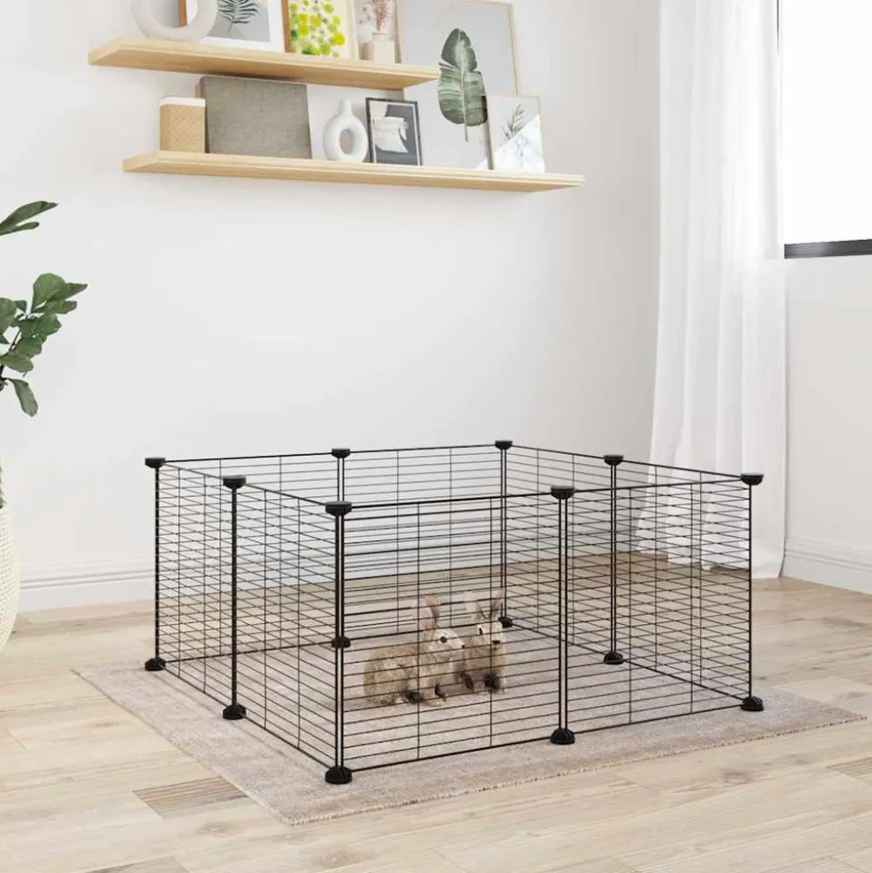 VIDAXL - Cage animaux de compagnie à 8 panneaux noir 35x35 cm acier