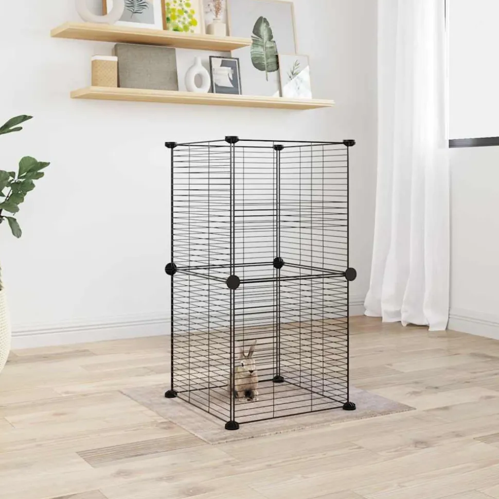 VIDAXL - Cage animaux de compagnie à 8 panneaux noir 35x35 cm acier