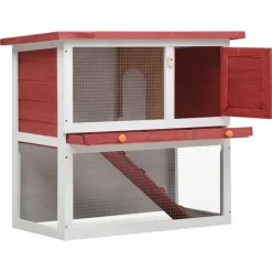 VIDAXL - Clapier d extérieur 1 porte rouge bois