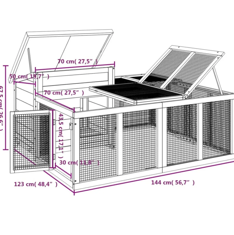 VIDAXL - Clapier moka 144x123x67,5 cm bois de pin massif