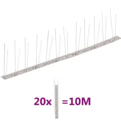 VIDAXL - Ensemble de 20 pointes à 2 rangées contre oiseaux inox 10 m