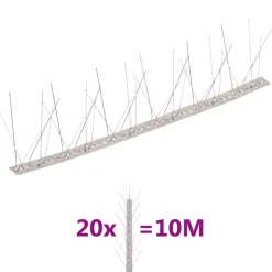 VIDAXL - Ensemble de 20 pointes à 5 rangées contre oiseaux inox 10 m