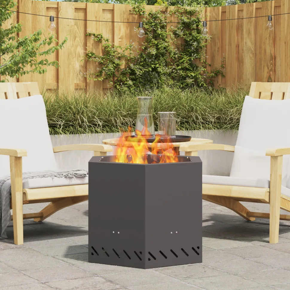 VIDAXL - Foyer sans fumée hexagonal noir 58x58x51 cm en acier