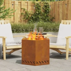 VIDAXL - Foyer sans fumée hexagonal 58x58x51 cm en acier résistant aux intempéries