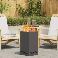 VIDAXL - Foyer sans fumée hexagonal noir 38x38x51 cm acier