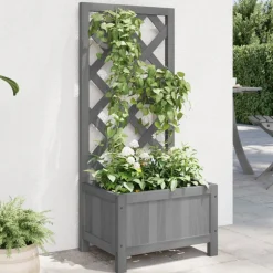 VIDAXL - Jardinière avec treillis gris bois massif de sapin