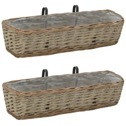 VIDAXL - Jardinière de balcon 2 pcs osier avec doublure en pe 60 cm