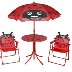 VIDAXL - Jeu de bistro avec parasol pour enfants 3 pcs rouge