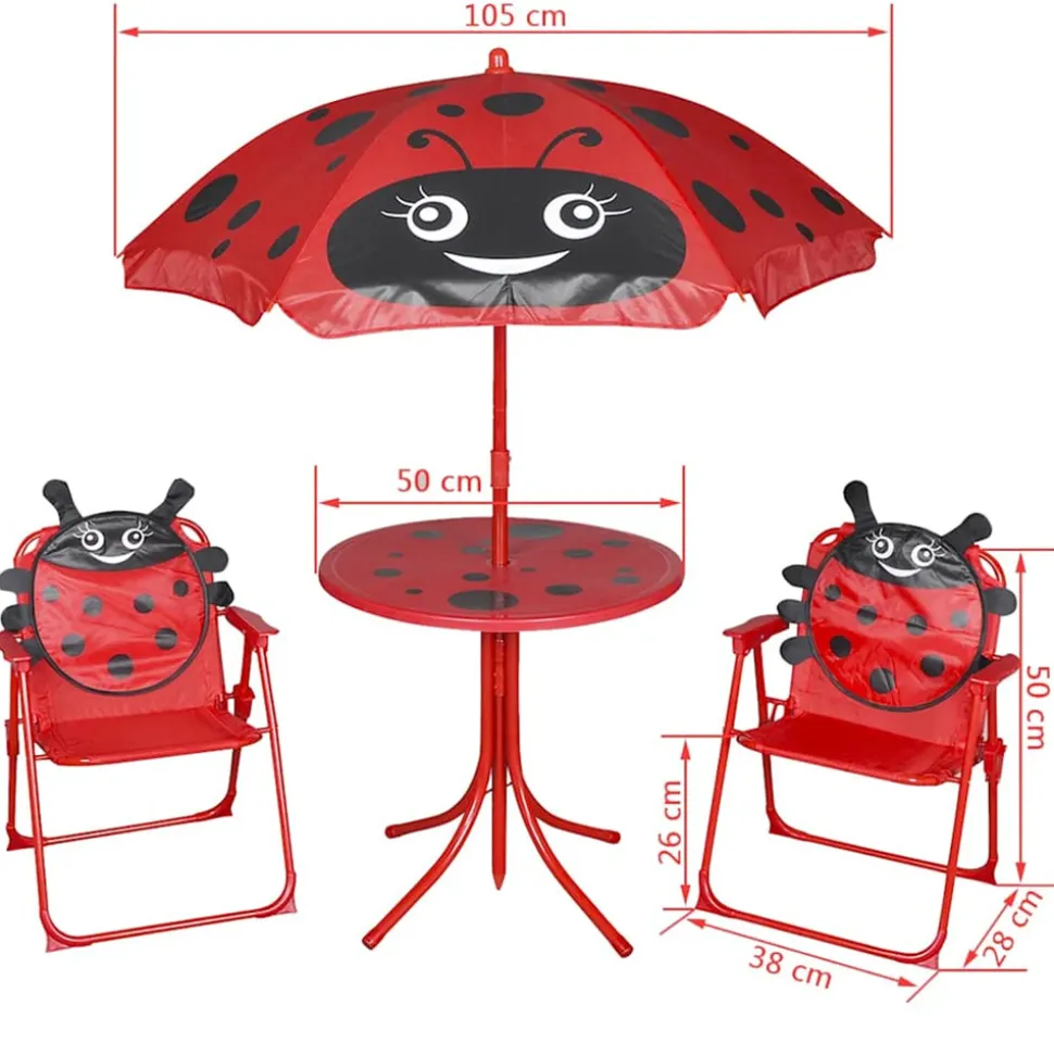 VIDAXL - Jeu de bistro avec parasol pour enfants 3 pcs rouge