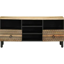 VIDAXL - Meuble tv noir 100x33,5x46 cm bois massif manguier brut