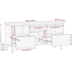 VIDAXL - Meuble tv noir 100x33,5x46 cm bois massif manguier brut