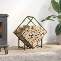 VIDAXL - Portant de bois chauffage vert olive 60x25x60 cm