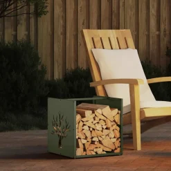 VIDAXL - Portant de bois chauffage vert olive 40x40x40 cm