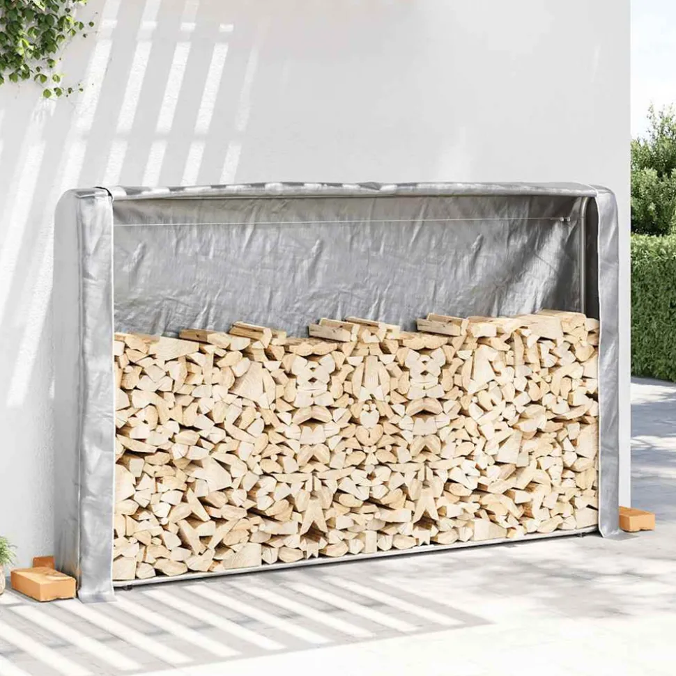 VIDAXL - Portant de bois de chauffage et housse de pluie acier galvanisé