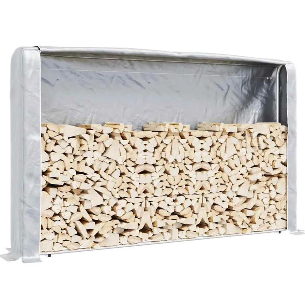 VIDAXL - Portant de bois de chauffage et housse de pluie acier galvanisé