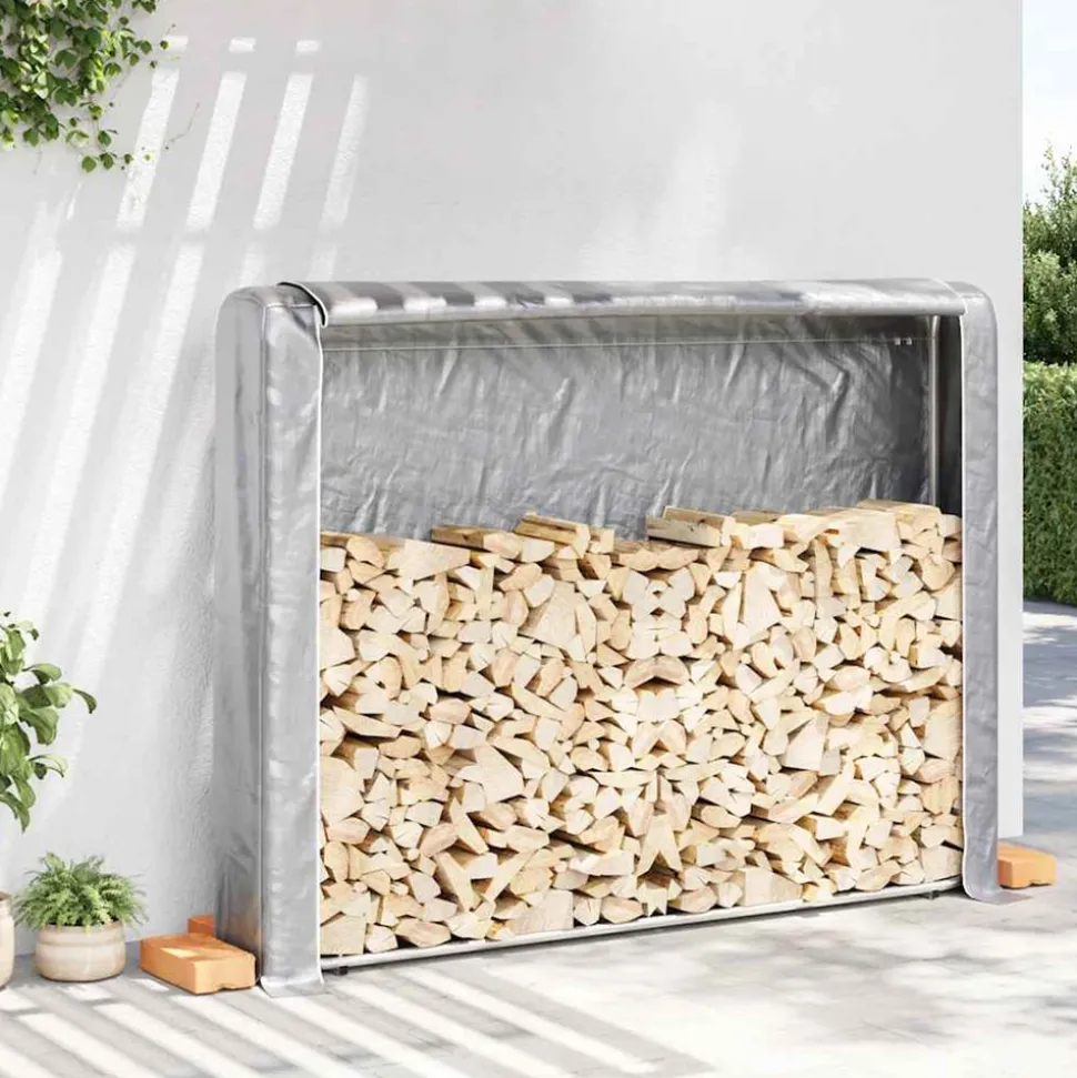 VIDAXL - Portant de bois de chauffage et housse de pluie acier galvanisé