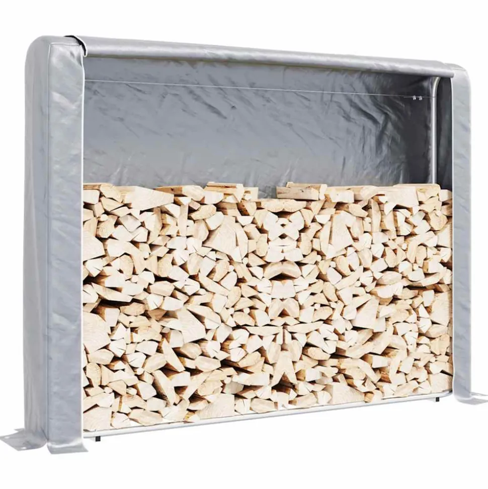 VIDAXL - Portant de bois de chauffage et housse de pluie acier galvanisé