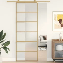 VIDAXL - Porte coulissante doré 76x205 cm verre esg dépoli et aluminium