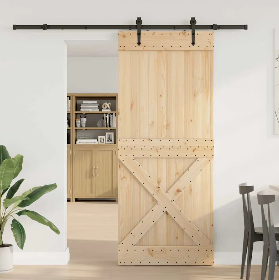 VIDAXL - Porte coulissante et kit de quincaillerie 95x210 cm pin massif